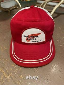 Vintage 80s Red Wing Shoes Patch Mesh Snapback Trucker Hat Cap Made in USA Boot