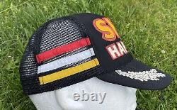 Vintage 80s Sht Happens Three Stripe Snapback Mesh Trucker Hat Cap USA Rare