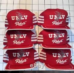 Vintage 80s UNLV Rebels 3 Stripe Red Mesh Truckers Hat Cap Snapback Lot x6