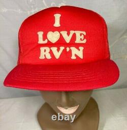 Vintage 80s Yupoong Hat I LOVE RV'N Mesh Trucker Adjustable Snapback Cap