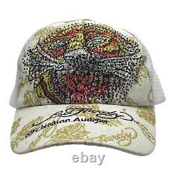 Vintage 90s Y2K ED HARDY Embroidered Swarovski Trucker Cap Snapback Hat NOS RARE