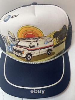 Vintage AT&T 80s Retro Astro Van Skyline Sunset Phone Trucker Snapback Cap Hat