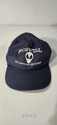 Vintage Blue Roswell UFO Capital Of The World Double SnapBack Trucker Hat Cap