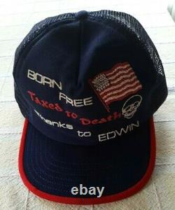 Vintage Born Free Taxed To Death Mesh Trucker Hat Snapback USA Flag Cap