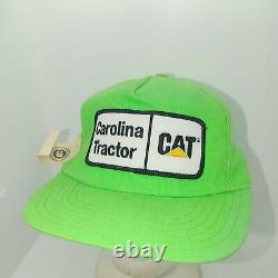 Vintage CAT Carolina Tractor Caterpillar Snapback Mesh Truckers Hat Green Hi Vis