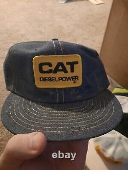 Vintage CAT Diesel Power Patch Snapback Denim Trucker Hat Cap Louisville MFG CO