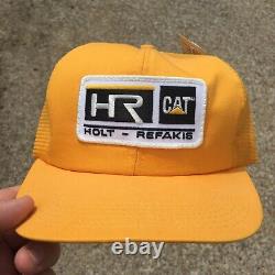 Vintage CAT HR Holt Refakis Hat Cap Snapback Patch Tractor Farmer Trucker USA