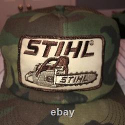 Vintage Camo Stihl Chainsaw Patch Snapback Trucker Hat Cap K BRAND Mesh USA