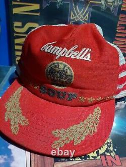 Vintage Campbell's Soup Snapback Trucker Hat Three Stripe Mesh Patch Cap USA