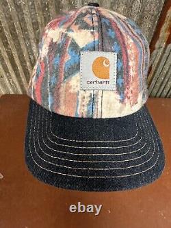 Vintage Carhartt Hat Cap SnapBack Aztec Blanket Southwest Trucker Made In USA