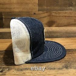 Vintage Cat Hat Snapback Trucker Cap Mens Blue Denim Caterpillar Lousiville MFG