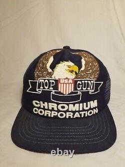 Vintage Chromium Senco Top Gun Eagle Mesh Snapback Trucker Hat Cap Made In USA