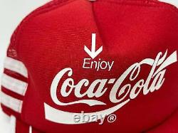 Vintage Coca Cola Hat Snapback Cap 80s Trucker 3 Stripes Coke Enjoy Rare B3