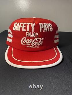 Vintage Coca Cola Hat Snapback Cap 80s Trucker 3 Stripes Safety Pays Enjoy CCola