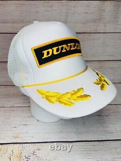 Vintage DUNLOP 80s Otto White Trucker Hat Cap Snapback Gold Scramble Egg Patch