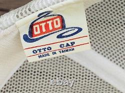 Vintage DUNLOP 80s Otto White Trucker Hat Cap Snapback Gold Scramble Egg Patch