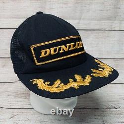 Vintage DUNLOP 80s USA Swingster Black Trucker Hat Cap Snapback Gold Egg Patch