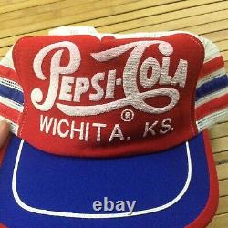 Vintage Deadstock Wichita Kansas Pepsi Cola 3 Stripe Trucker Snapback Hat Cap