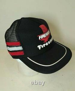 Vintage FIRESTONE Snapback Trucker Hat 3 Stripe Mesh Cap USA NOS MINT SCARCE