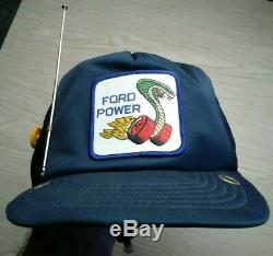 Vintage FORD POWER COBRA Trucker Hat Snapback Cap Patch AM/FM RADIO! Works, RARE