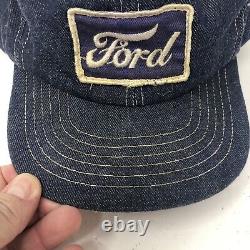 Vintage Ford Car Truck Patch Blue Snapback Truckers Hat Ad Denim Cap Rare