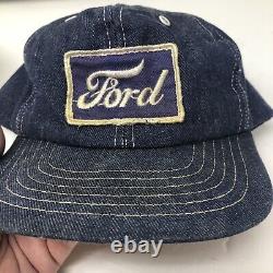 Vintage Ford Car Truck Patch Blue Snapback Truckers Hat Ad Denim Cap Rare