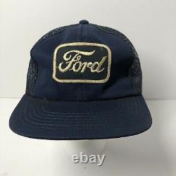 Vintage Ford Patch Trucker Snapback Hat Blue Adjustable Young An YA Cap