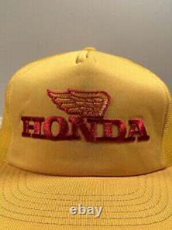 Vintage Honda Motorcycles USA Trucker Hat Mesh Cap Yellow 1970s 1980s Rare