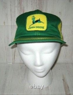 Vintage JOHN DEERE Patch Green Yellow Mesh Trucker Hat Snapback Cap K-PRODUCTS