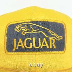 Vintage Jaguar Auto Car Le Man Racing Yellow Mesh Snapback Trucker Style Hat Cap