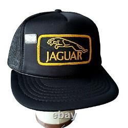 Vintage Jaguar Hat Ball Cap Car Racing Trucker Snapback with Vtg Pin Black