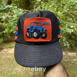 Vintage Jeep Racing 4x4 3 Three Stripe Trucker Snapback Patch Cap Hat USA RARE