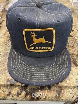 Vintage John Deere Denim Snap Back Patch Trucker Hat Cap made in USA