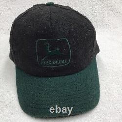 Vintage John Deere Wool Baseball Cap Truckers Hat Adult Black Snap Back Rare