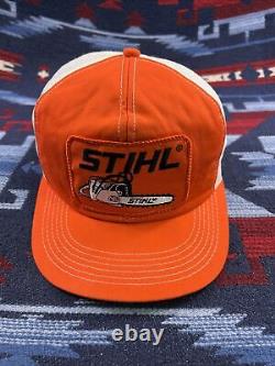 Vintage K-Products USA STIHL Chainsaw Patch Snapback Trucker Mesh Hat Cap Rare