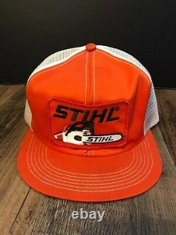 Vintage K-Products USA STIHL Chainsaw Patch Snapback Trucker Mesh Hat Cap Rare