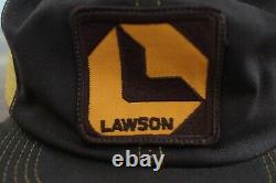 Vintage Lawson Patch Mesh Snapback Cap Trucker Hat USA K-Brand Brown Yellow (L3)