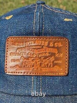 Vintage Levi Strauss Denim Leather Patch/Strap Hat Trucker Cap Strap Orange Tab