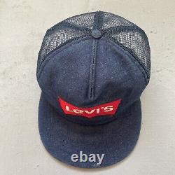 Vintage Levis Denim Logo Snapback Trucker Mesh Cap Hat Made in Usa