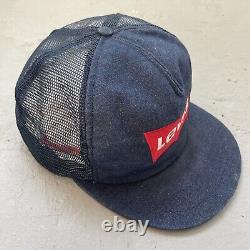 Vintage Levis Denim Logo Snapback Trucker Mesh Cap Hat Made in Usa