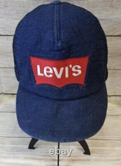Vintage Levis Patch Denim Red Logo Snapback Hat Trucker Cap Made in USA