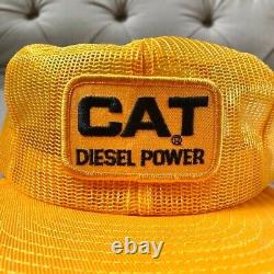 Vintage Louisville Cat Diesel Power All Mesh Yellow SnapBack Hat Cap Trucker 80s