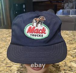 Vintage Mack Trucks Hat Snapback Trucker Cap Bulldog Patch Blue USA Lion Ware