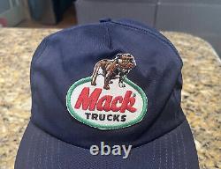 Vintage Mack Trucks Hat Snapback Trucker Cap Bulldog Patch Blue USA Lion Ware