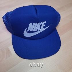 Vintage Nike OG Snapback Hat Cap NIKE Logo Mesh Trucker NWOT Blue Early Swoosh