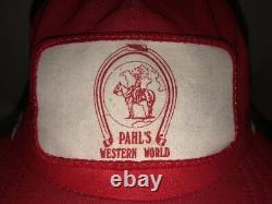 Vintage PAHL'S WESTERN WORLD 70s USA Red White Trucker Hat Cap Snapback PATCH