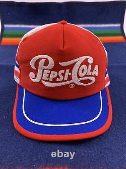 Vintage PEPSI COLA 3 Stripe Snapback Trucker Hat Cap Red White Blue