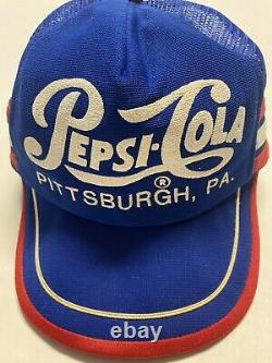 Vintage PEPSI-COLA 3 Stripe Snapback Trucker Hat Cap Red White Blue Pittsburgh