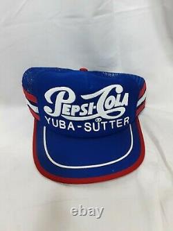 Vintage PEPSI COLA 3 Stripe Snapback Trucker Hat Cap USA Yuba Sutter