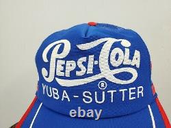 Vintage PEPSI COLA 3 Stripe Snapback Trucker Hat Cap USA Yuba Sutter (K)